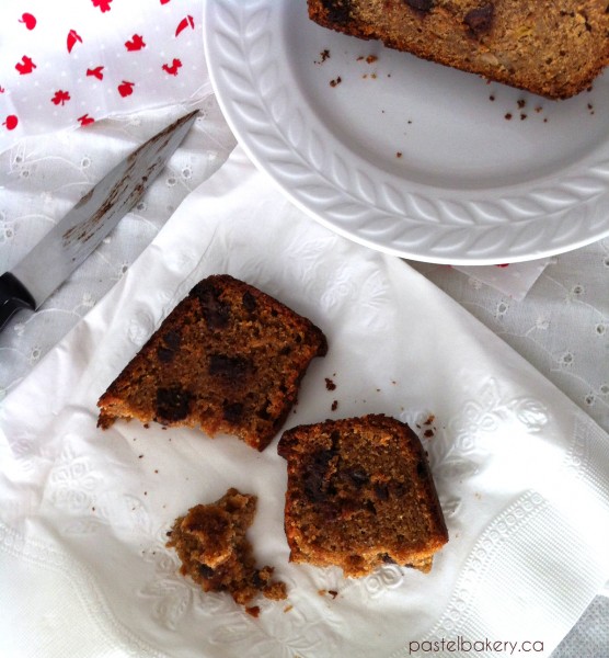 Gluten Free Dairy Free Chocolate Chunk Banana Bread | pastelbakery.ca